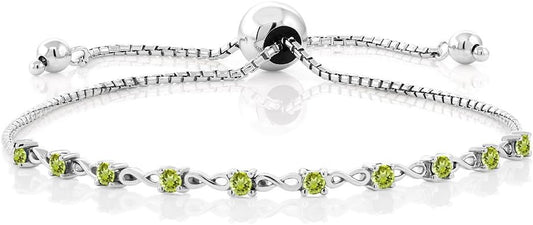 Gem Stone King Round Gemstone Birthstone Tennis Bracelet For Women | 925 Sterling Silver | 2.5MM Round | Fits Up To 9 Inch Wrist | Adjustable Bolo Bracelet For Women | Easy-On Easy-Off
