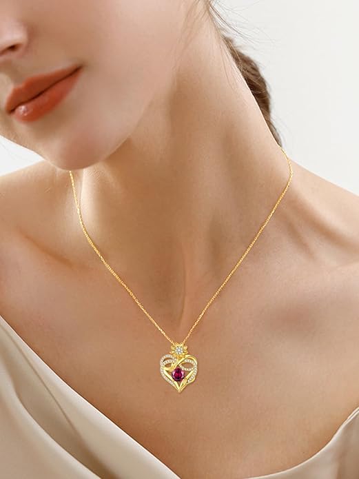 14K Gold Sunflower Birthstone Necklace for Women Infinity Love Heart Necklace Christmas Valentines Mothers Day Anniversary Birthday Gifts for Her Mom Wife Girlfriend Daughter