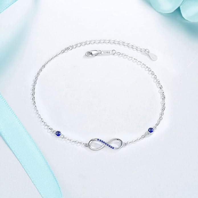 MEDWISE Womens Infinity Anklet Bracelet 925 Sterling Silver Endless Love Symbol Ankle Bracelet Adjustable Plus Size Large Bracelet Gifts for her Mother’s Day Gifts