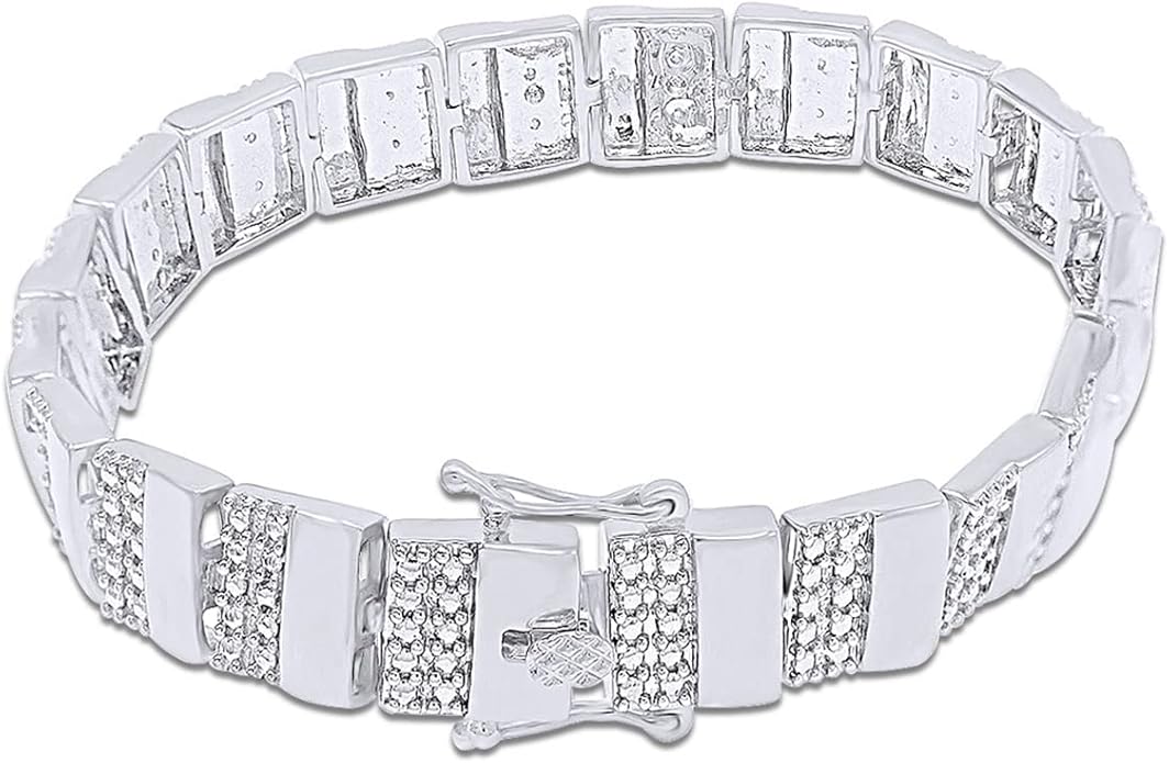 AFFY White Natural Diamond Men's Bracelet In 14k Gold Over Sterling Silver (0.04 cttw)