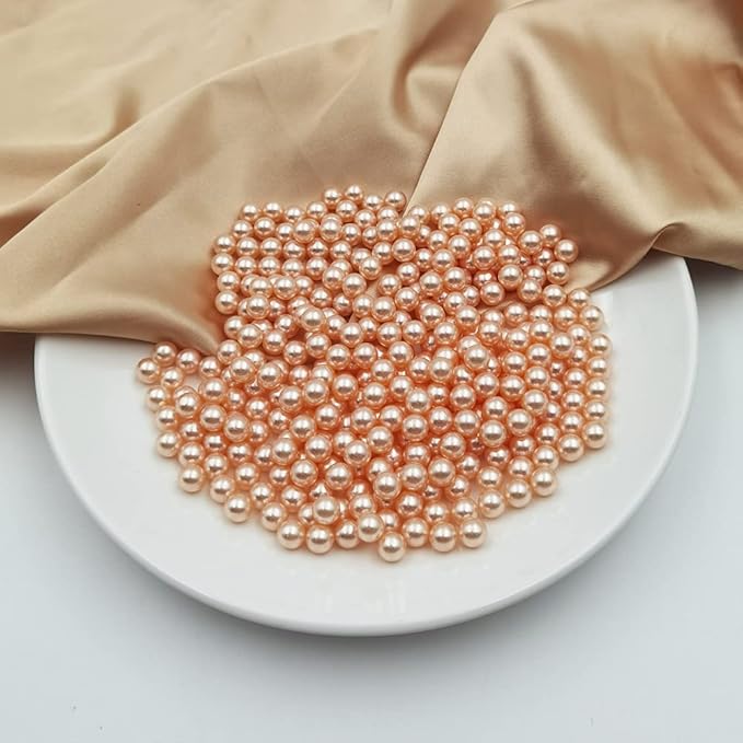 INSPIRELLE 1100pcs Champagne Undrilled ABS Pearls for Vase Fillers, 8mm No Hole Makeup Beads to Hold Brush Lipstick Eyeliner, Imitation Round Pearl Beads for Table Scatter Home Wedding Decoration