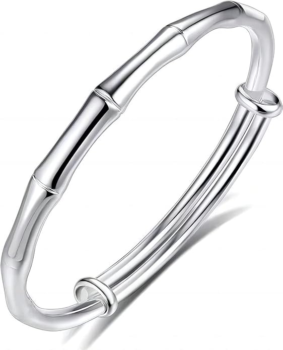 S925 Silver Bangle Bracelet for Women, Elegant Women‘s Sterling Silver Bracelet Bangle Adjustable 6.4-7.8 inches Small Size