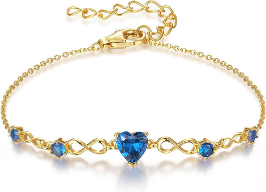 G&GEMSJEW Infinity Heart Birthstone Bracelets for Women, 925 Sterling Silver Women Charm Link Bracelet Adjustable, Birthday Anniversary Christmas Jewelry Gifts for Women Wife Mom Girlfriend Her