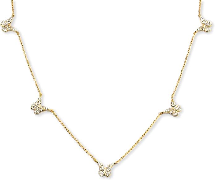 TLTH Butterfly Station Choker Necklace, 18K Plated 925 Sterling Silver, Dainty Adjustable 16"-18" Chain, Gifts for Women Mom Wife