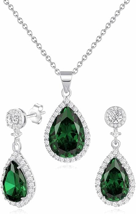 REASAYLL Jewelry Sets For Women 925 Sterling Silver Post Teardrop Dangle Stud Earrings Necklace Set Crystal Rhinestone Wedding Prom Costume Jewelry for Women
