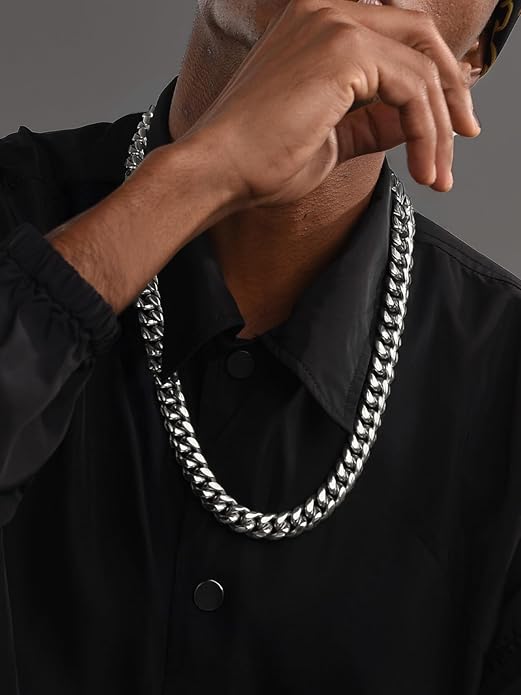 ChainsPro Chunky Miami Cuban Link Chains for Men,Stainless Steel Cuban Chain Necklace,4.8/6/10/14mm Width,No Tarnish& Thick Hip Hop Jewelry,18-30 inch Length, Black/Gold Plated/Silver,Send Gift Box
