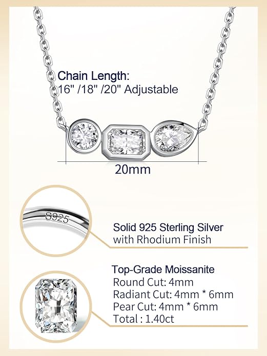 CYW Moissanite/Ruby/Sapphire/Emerald Dainty Pendant Necklace for Women, Novelty Design, Really Authentic Solid 925 Sterling Silver, 16"/18"/20" Adjustable, Birthday Anniversary Valentines Gift