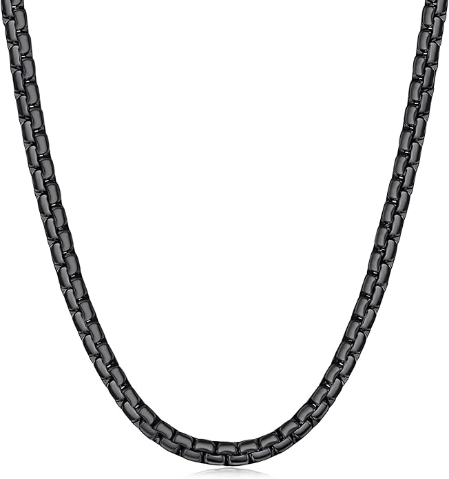 Fiusem Flat Box Chains for Men, 14k Gold Plated Stainless Steel Chain Necklace, 2.5/3/4/4.5/5mm Necklaces for Men and Women 16-28 Inch