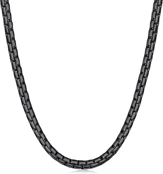 Fiusem Flat Box Chains for Men, 14k Gold Plated Stainless Steel Chain Necklace, 2.5/3/4/4.5/5mm Necklaces for Men and Women 16-28 Inch