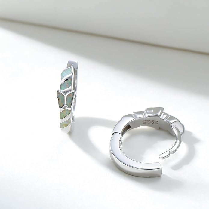 Small Hoop Earrings for Women 925 Sterling Silver Huggie Hoop Opal Earrings Hypoallergenic Earring Jewelry Gifts