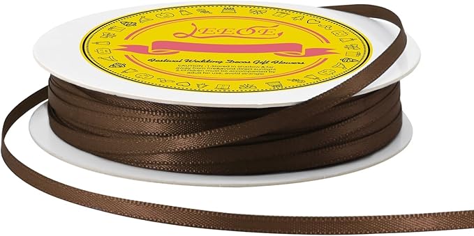 LEEQE Double Face Brown Satin Thin Ribbon 1/8 inch X 50 Yards Polyester Brown Ribbon for Gift Wrapping Very Suitable for Weddings Party Hair Bow Invitation Decorations and More