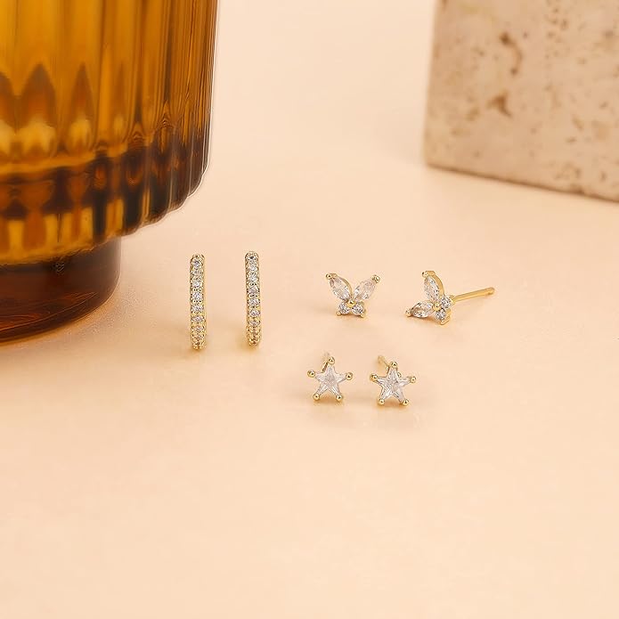 Freekiss 3 Pairs Gold Hoop Earrings Set: Dainty Stud Earrings Trendy Small 14K Gold Plated Hypoallergenic Dangle Cartilage Huggie Hoop Earrings for Women Gold Jewelry for Women Gifts