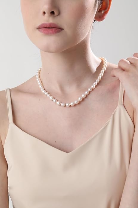 Kikioo Freshwater Cultured Pearl Necklace for Women, 6MM-8MM Dainty Pearl Choker Necklace, Wedding Jewelry, Simple Beaded Pearl Necklace, Delicate Bridesmaid Jewelry Gifts