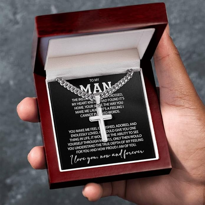 VIRAGIL To My Man Necklace Chain for Men, Silver Stainless Steel Chain Jewelry, Romantic Gift from Partner for Birthday Valentine or Everyday Wear with Meaning