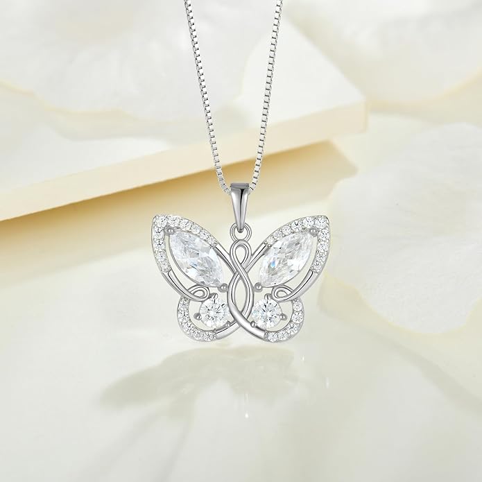 STARCHENIE Butterfly Pendant Necklace for Women 925 Sterling Silver Birthstone Butterfly Jewelry Gifts