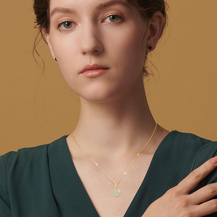 18K Gold Vermeil Imitation Diamond Necklace for Women, Moissanite Sterling Silver 18+2" Chain - Cluster Style