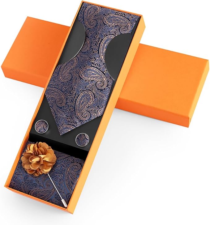 joy alice Ties Set Men Mixed Color Necktie Handkerchief Cufflinks Brooch 3.15 Formal