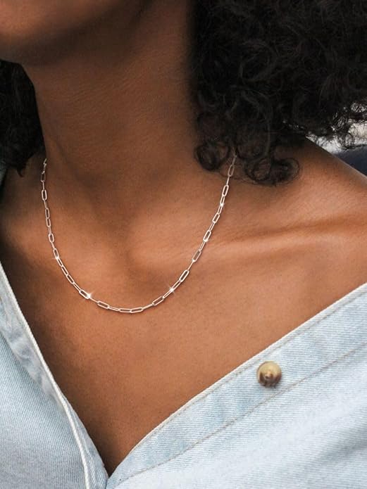 MBW Silver Paperclip Chain Necklace for Women,Dainty Sterling Silver Choker Necklaces for Women Trendy Simple Long Chunky Minimalist Waterproof Link Necklace Jewelry Gifts for Women 16/18/20 in