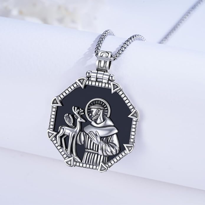 Taioiat Saint Necklace 925 Sterling Silver St Necklace Amulet Pendant Jewelry Religious Gift for Men Women