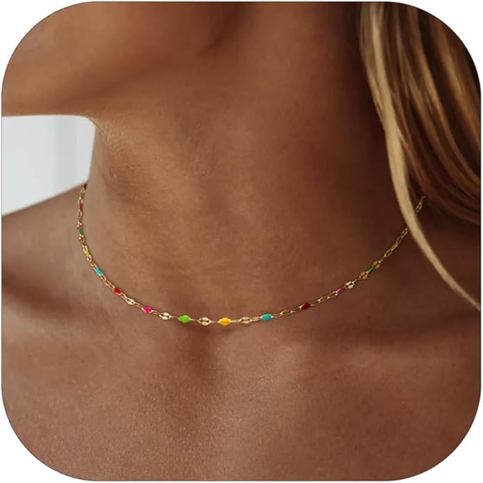 Gold Necklaces for Women Trendy, 14K Gold Plated Dainty Lip Chain Simple Choker Hypoallergenic Waterproof Boho Necklace Fashion Accessories Summer Jewelry for Women Gifts