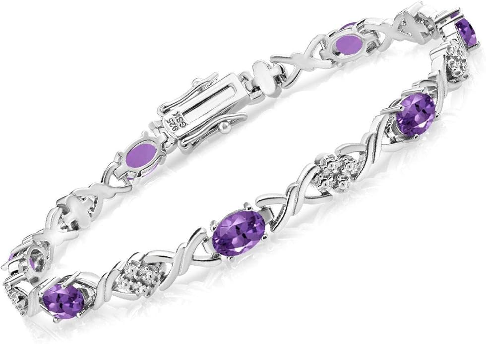 Gem Stone King 2-4 Cttw Infinity Link Gemstone Birthstone Tennis Bracelet for Women | 925 Sterling Silver | Oval 6X4MM | 7 Inch with Secure Clasp | Fine Jewelry for Her Mom Wife Anniversary