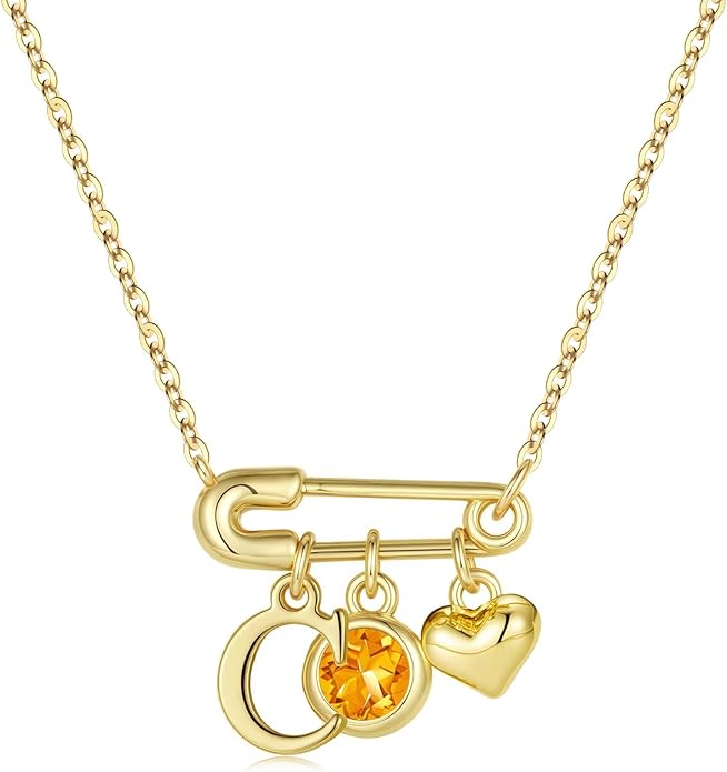 MONOOC Christmas Gifts for Women Girls - 14K-Gold-Plated Dainty Paperclip Heart Initial Necklace Birthstone Necklace Jewelry Birthday Gifts for Women Her Mom Friend Wife Sister
