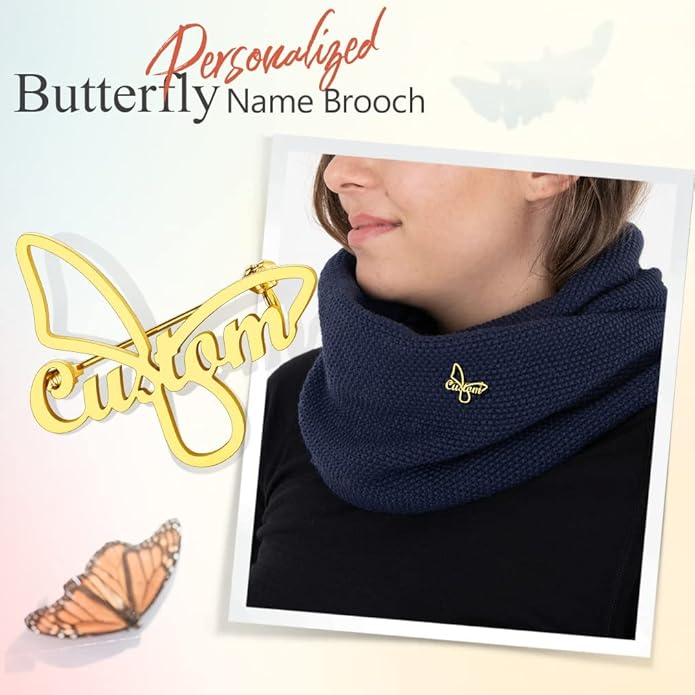 Custom4U Custom Name Pin Personalized Brooch Pins for Women Men Stainless Steel Name Tag with Letters/Initials - Silver/Gold/RoseGold/Black Customized Jewelry Gifts for Birthday Wedding Business Party