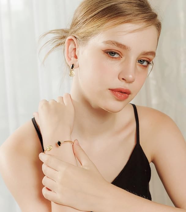 OZEL – Women’s Gold Cuff Bracelets – 18K Gold Plated Textured Bangles with Multi-Color Crystal & Rhinestone Accents – Layered Stacking Jewelry