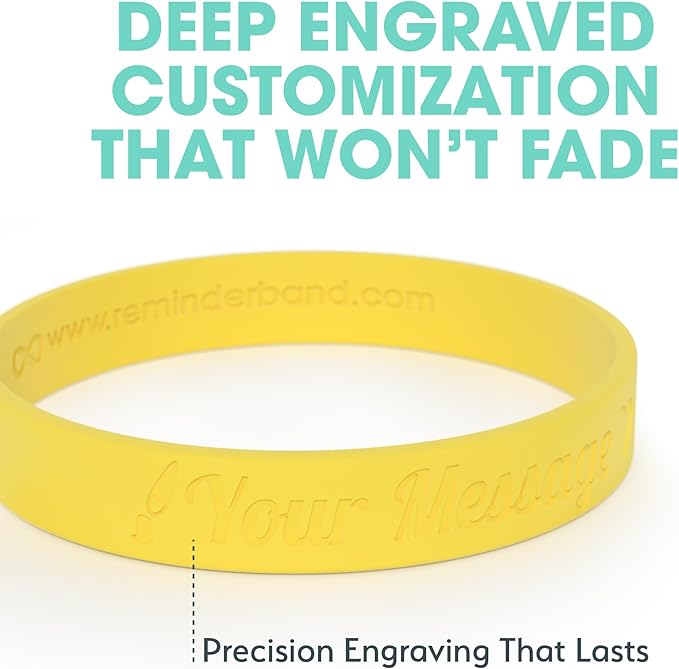 Reminderband Custom Silicone Bracelet – Motivational Wristbands, Bulk Personalized Bands for Events, Awareness, Fundraisers, Gifts – Custom Rubber Bracelets - 1/2" Classic