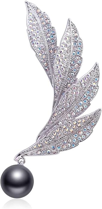 Feather Brooch with Pearl Austria Crystal Jewelry Women's Brooches & Pins