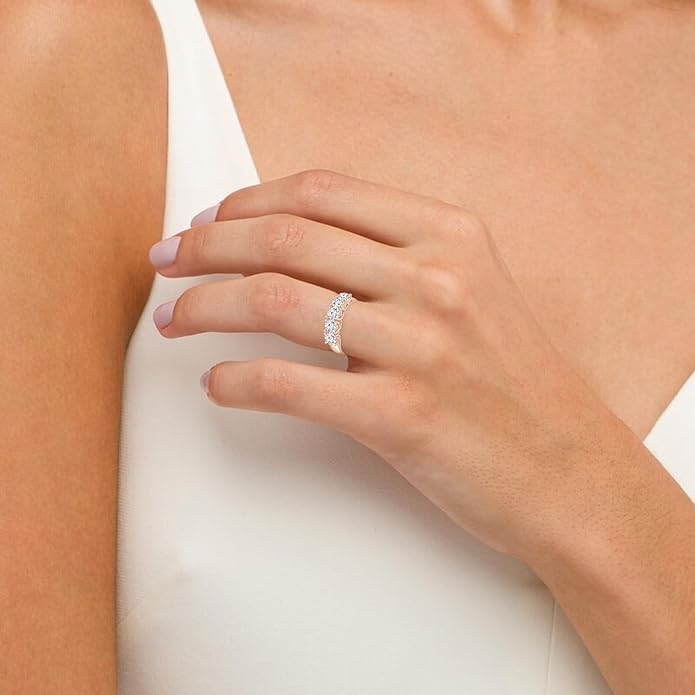 Houston Diamond District Round LAB GROWN Diamond Ladies 5 Five Stone Wedding Anniversary Stackable Ring Band Ultra Premium Collection (E-F Color VS2-SI1 Clarity)