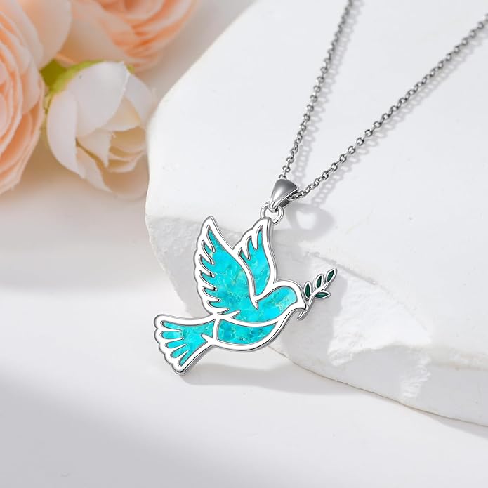 Dove/Hummingbird/Red Cardinal Necklace 925 Sterling Silver Turquoise/Opal/MoonStone/Malachite Bird Necklace Dove Pendant Jewelry for Women Men