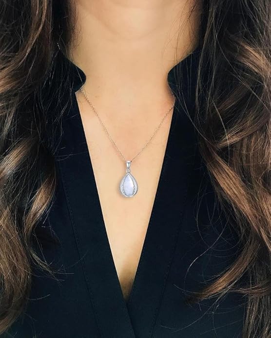 Genuine Moonstone Feather Pendant Necklace 925 Sterling Silver vintage Natural Gemstone June Birthstone Religious Teardrop Jewelry for Women Feather Lover