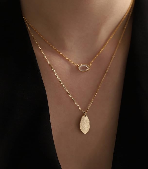 OZEL JEWELRY & GIFT Layered Gold Necklaces for Women - Crystal Colorful Delicate Cutting Pendant Necklace - 18K Gold Plated - Birthday Gifts (Made in Korea)