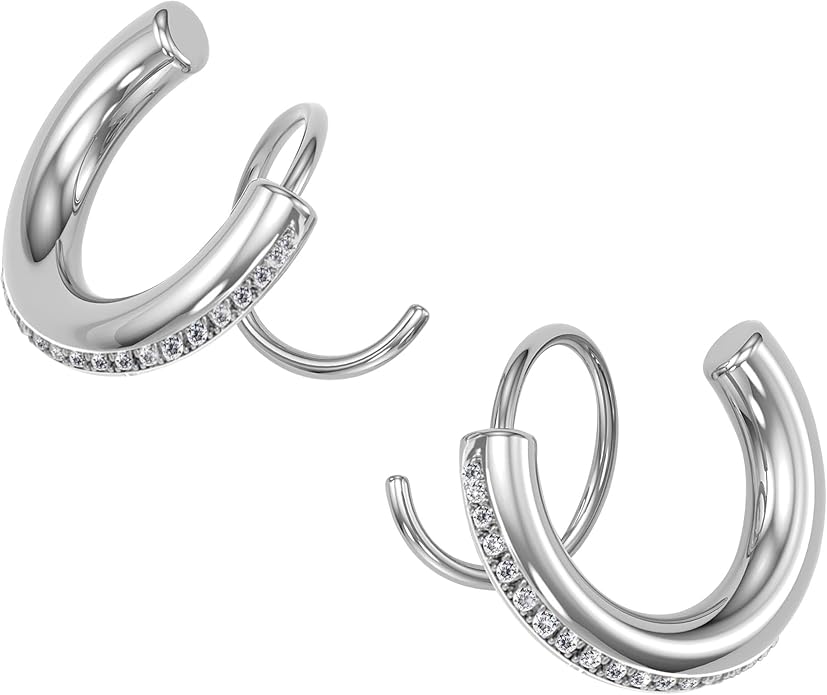 Spiral Hoop Twist Double Earrings - 14K Helix Spiral Earrings, Double Piercing Earrings, Faux Double Hoop Earrings, Tiny Twist Earrings for Women