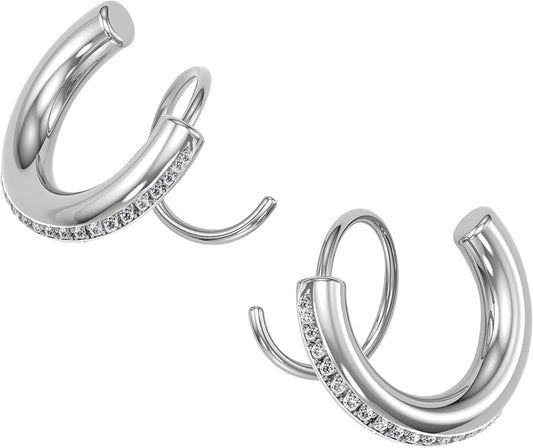 Spiral Hoop Twist Double Earrings - 14K Helix Spiral Earrings, Double Piercing Earrings, Faux Double Hoop Earrings, Tiny Twist Earrings for Women