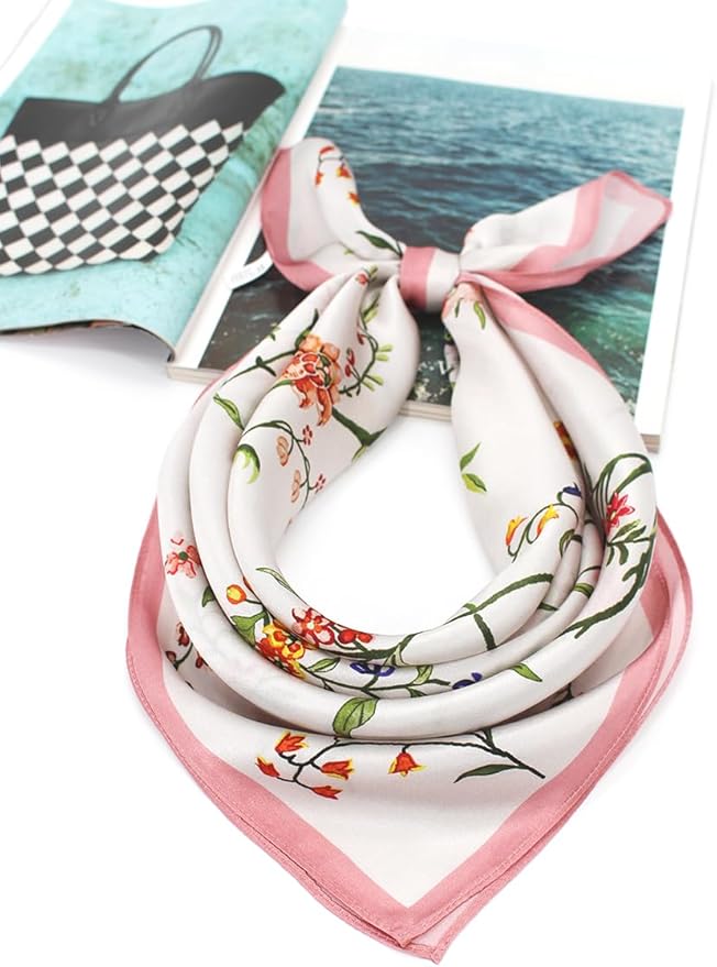 ANDANTINO 100% Mulberry Silk Square Scarf for Hair-25.6" X25.6'' Women Men Natural Silk Neckerchief Digital Printed Headscarf