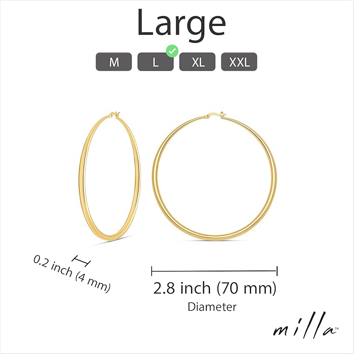 MILLA 14K Gold Hoop Earrings For Women, Silver Hoop Earrings & Rose Gold Earrings with Graduated Curvature