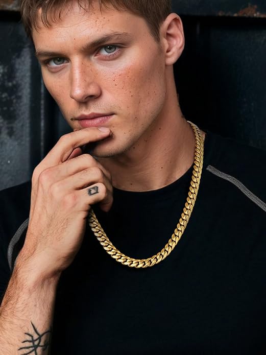 ChainsPro Chunky Miami Cuban Link Chains for Men,Stainless Steel Cuban Chain Necklace,4.8/6/10/14mm Width,No Tarnish& Thick Hip Hop Jewelry,18-30 inch Length, Black/Gold Plated/Silver,Send Gift Box