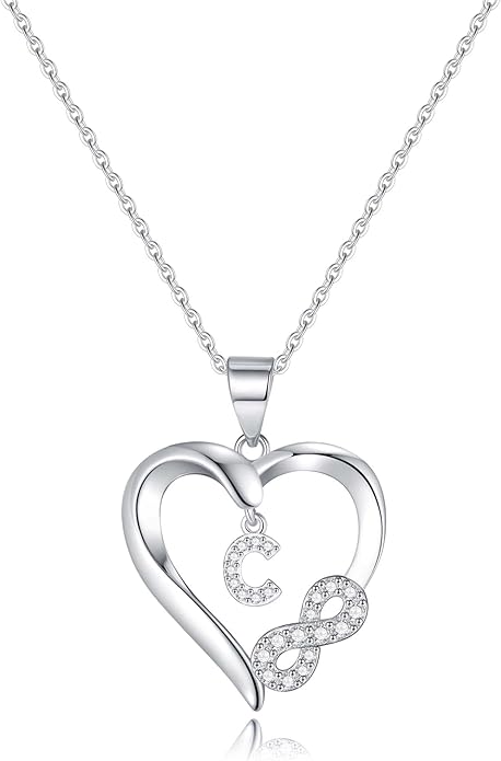 Valentine's Day Gifts for Women - Heart Initial Sterling Silver Necklace with Cubic Zirconia Heart Pendant, Elegant Jewelry Gift for Mom Wife Girlfriend, Perfect Birthday Present in Gift Box