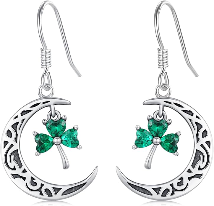 JUSTKIDSTOY St Patricks Day Earrings Gifts 925 Sterling Silver Four Leaf Clover Shamrock Earrings Irish Jewelry for Women Girls