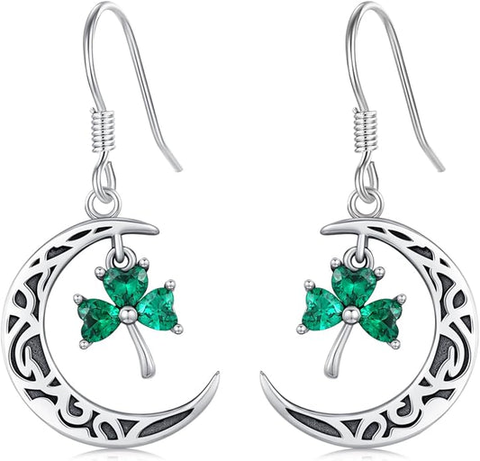 JUSTKIDSTOY St Patricks Day Earrings Gifts 925 Sterling Silver Four Leaf Clover Shamrock Earrings Irish Jewelry for Women Girls
