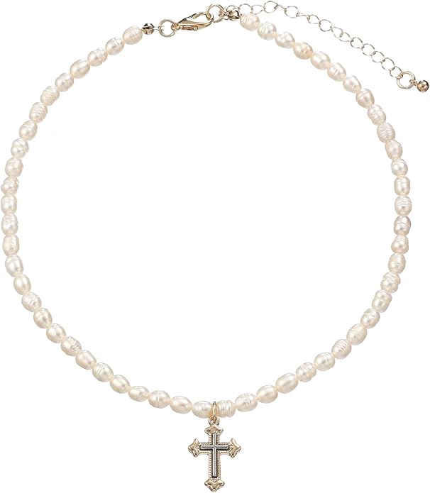 wgoud Natural Freshwater Pearl Choker Necklace for Women, Trendy 14K Gold Plated Pearl Necklaces Handmade Jewelry Gift