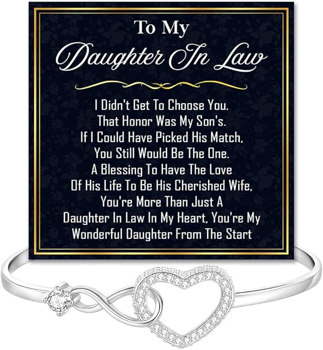 To My Beautiful Daughter In Law Bracelet From Mother-In-Law, Daughter In Law Birthday Gifts, Infinity Star Heart Bracelet For Her With Heartfelt Message Card & Elegant Box, Bonus Daughters Bracelets