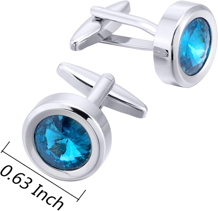 ZEEY Silver Round Crystal Gemstone Cufflinks for Men Women Classic Men's Cufflink Jewelry Set for Business Wedding Party Formal Events Daily Tuxedo Dress Shirt Accessories