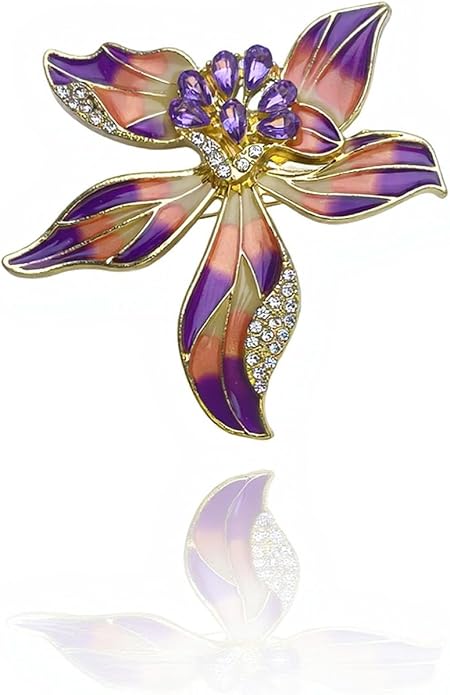 Multi-Color Enamel Flower Brooch For Women Gold Tone with Blue Zircon Crystal Accents, Vibrant Brooches Pin for Dresses Blazers