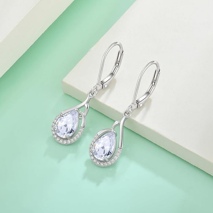 Starchenie Teardrop Dangle Drop Earrings 925 Sterling Silver Pear Birthstones Leverback Earrings Gift for Women