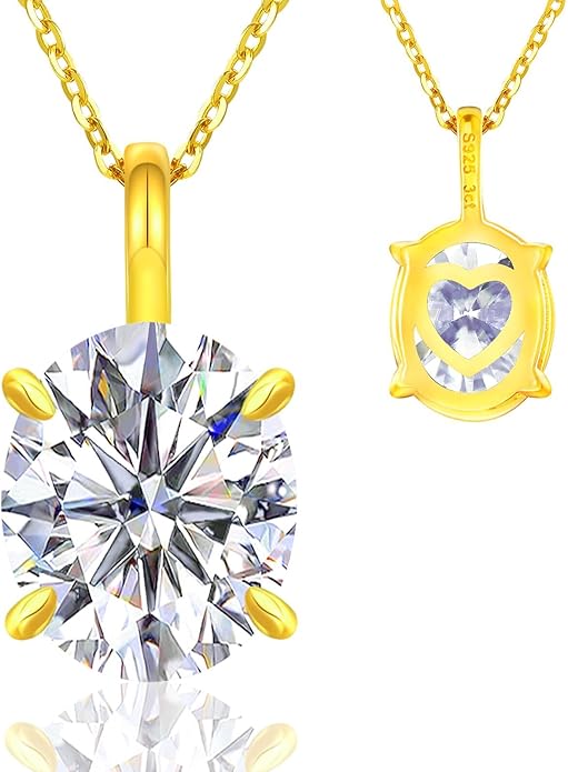 Moissanite Necklace for Women 0.1-12.0CT(3-15mm) Oval/Round Cut Moissanite Pendant 18k Gold Plated Sterling Silver Necklace D Color VVS1 Solitaire Pendant with 18+2 Inch Chain Jewelry for Mom/Wife