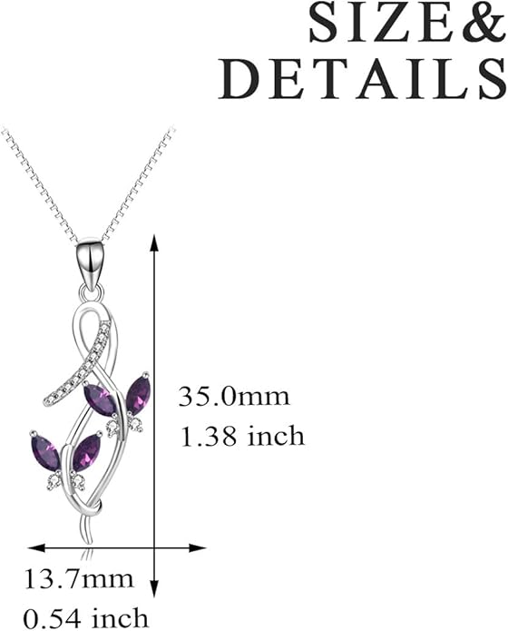 AOBOCO 925 Sterling Silver Infinity Butterfly Pendant Necklace with Birthstone Crystal from Austria, Anniversary Jewelry Gifts for Women