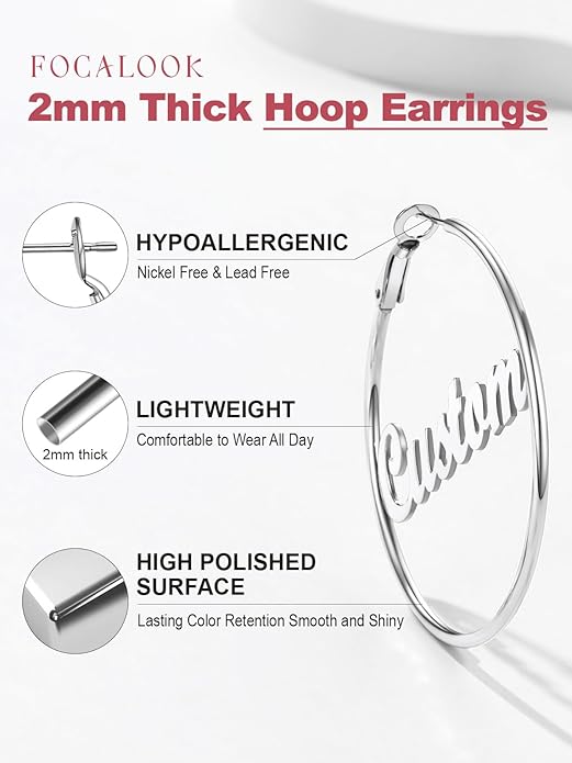 FOCALOOK 14K Gold Plated Lightweight Large Hoops| 2mm Thin Hoop Earrings for Women 30/40/50/70/100mm